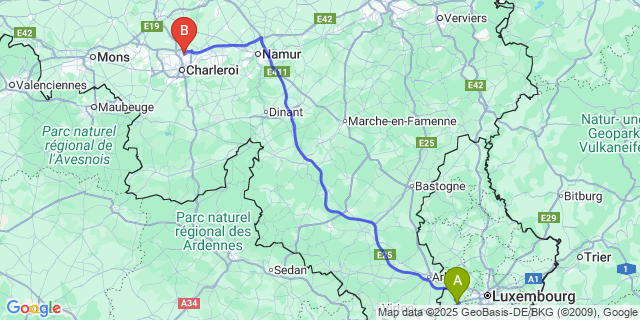 Map: Charleroi Airport Brussels South (CRL) to Dippach