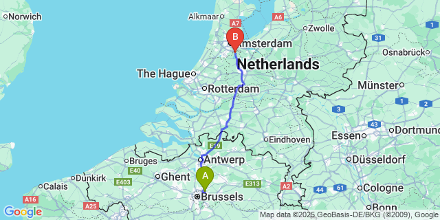 Map: Brussels Zaventem Airport (BRU) to Abcoude