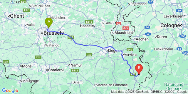 Map: Brussels Zaventem Airport (BRU) to Amblève