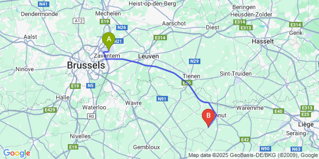 Map: Brussels Zaventem Airport (BRU) to Ambresin