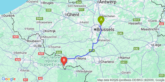 Map: Brussels Zaventem Airport (BRU) to Angreau
