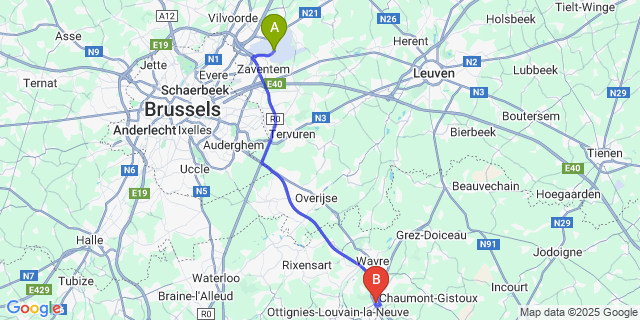 Map: Brussels Zaventem Airport (BRU) to Anser