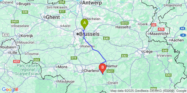 Map: Brussels Zaventem Airport (BRU) to Arbre