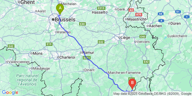 Map: Brussels Zaventem Airport (BRU) to Arloncourt