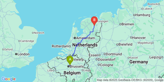 Map: Brussels Zaventem Airport (BRU) to Assen