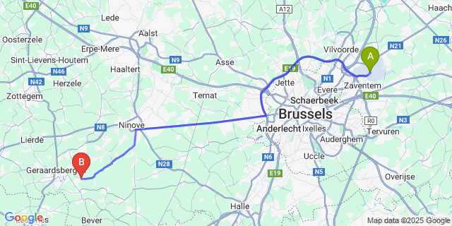 Map: Brussels Zaventem Airport (BRU) to Atembeke