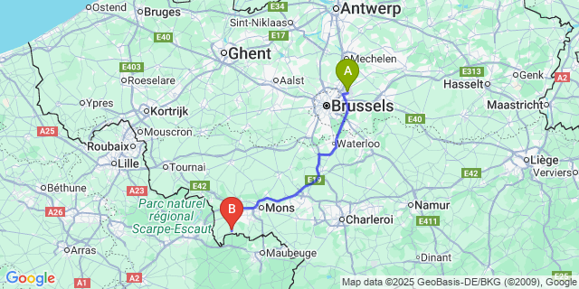 Map: Brussels Zaventem Airport (BRU) to Athis