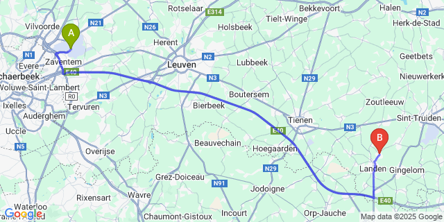 Map: Brussels Zaventem Airport (BRU) to Attenhoven