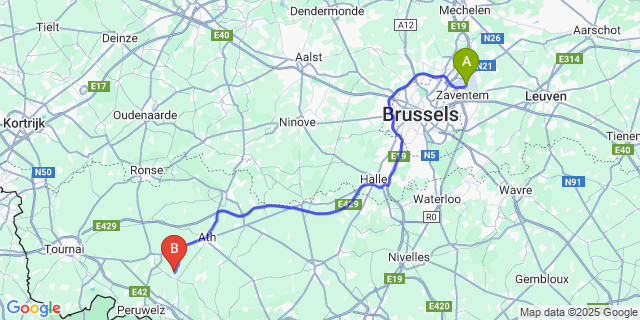 Map: Brussels Zaventem Airport (BRU) to Aubechies