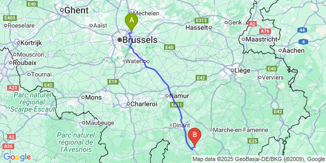 Map: Brussels Zaventem Airport (BRU) to Auffe