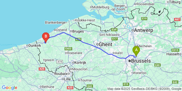Map: Brussels Zaventem Airport (BRU) to Avekapelle
