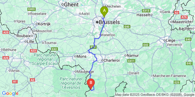 Map: Brussels Zaventem Airport (BRU) to Bailievre