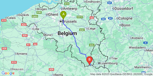 Map: Brussels Zaventem Airport (BRU) to Baranzy