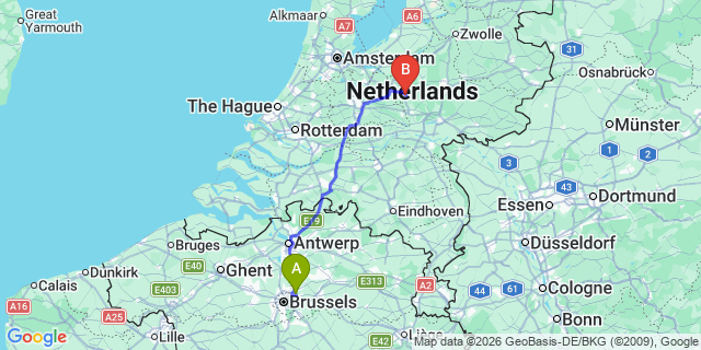Map: Brussels Zaventem Airport (BRU) to Barneveld