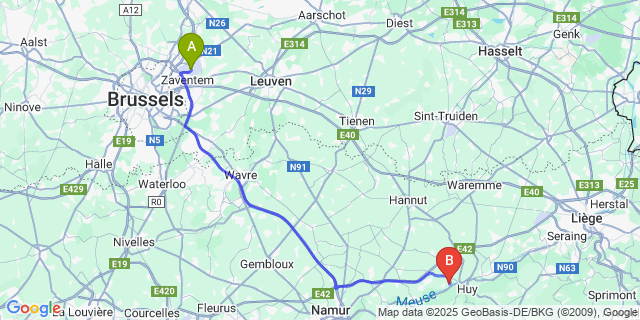 Map: Brussels Zaventem Airport (BRU) to Bas-Oha