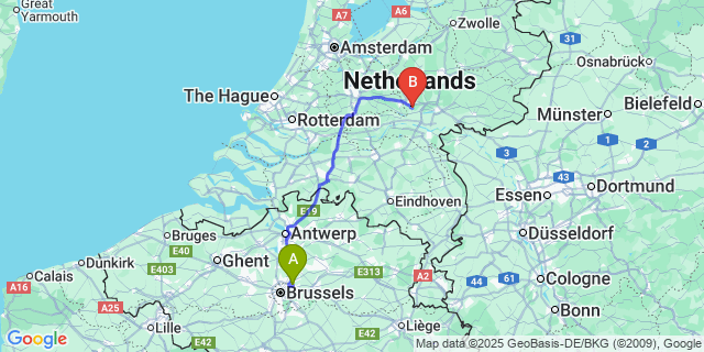 Map: Brussels Zaventem Airport (BRU) to Bennekom