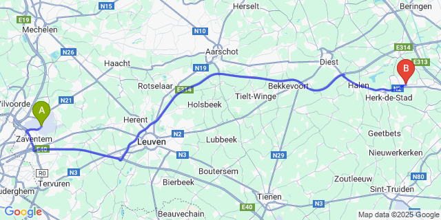 Map: Brussels Zaventem Airport (BRU) to Berbroek