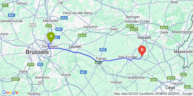 Map: Brussels Zaventem Airport (BRU) to Berlingen