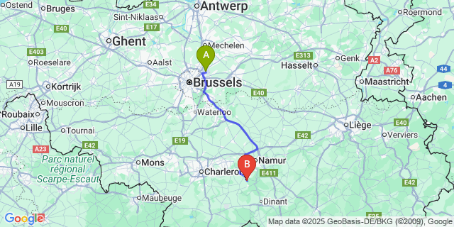 Map: Brussels Zaventem Airport (BRU) to Besinne
