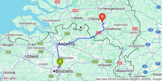 Map: Brussels Zaventem Airport (BRU) to Best