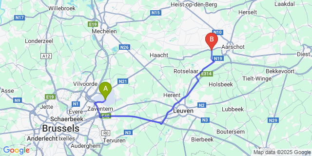 Map: Brussels Zaventem Airport (BRU) to Betekom