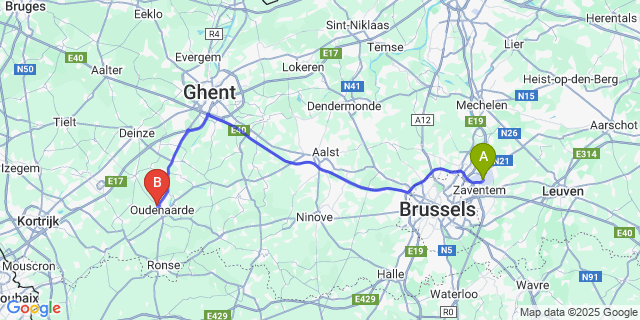 Map: Brussels Zaventem Airport (BRU) to Bevere