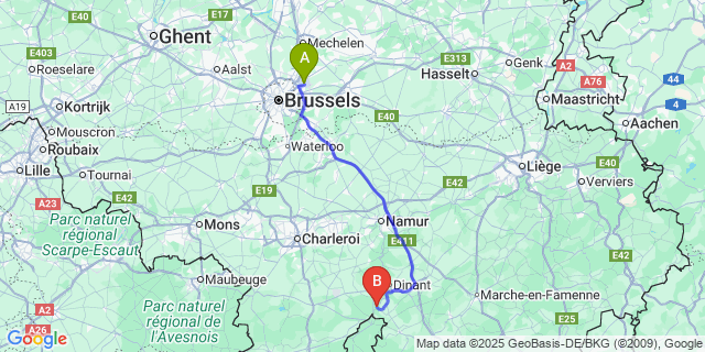 Map: Brussels Zaventem Airport (BRU) to Blaimont