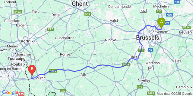 Map: Brussels Zaventem Airport (BRU) to Blandain