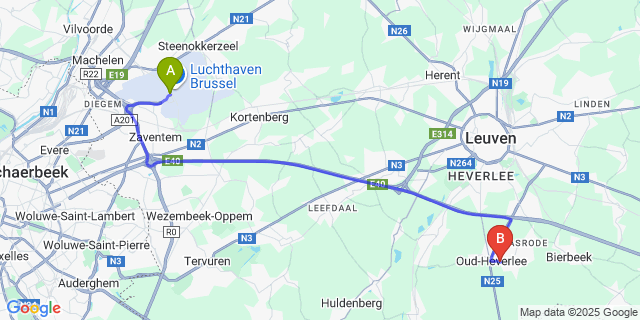 Map: Brussels Zaventem Airport (BRU) to Blanden
