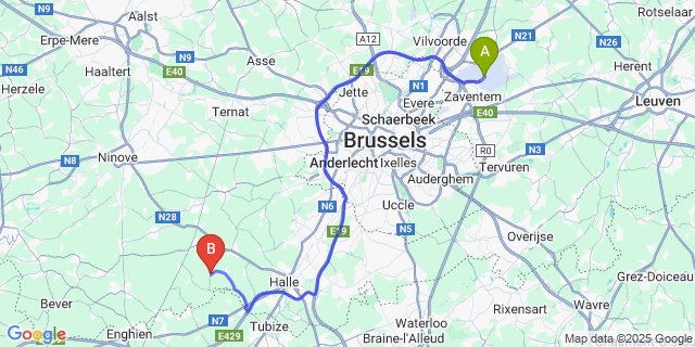 Map: Brussels Zaventem Airport (BRU) to Bogaarden