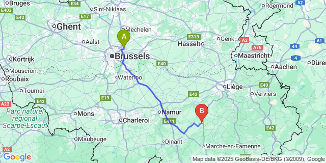 Map: Brussels Zaventem Airport (BRU) to Bois-Et-Borsu