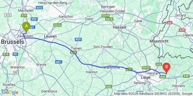 Map: Brussels Zaventem Airport (BRU) to Bolland