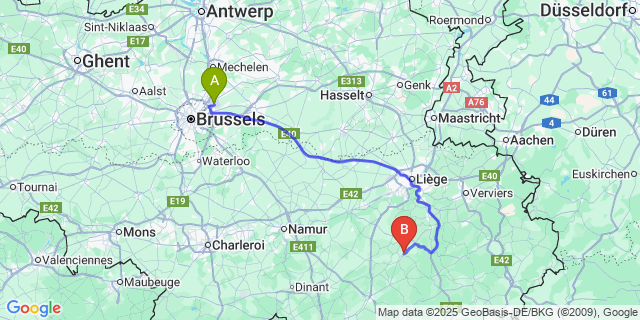 Map: Brussels Zaventem Airport (BRU) to Bomal
