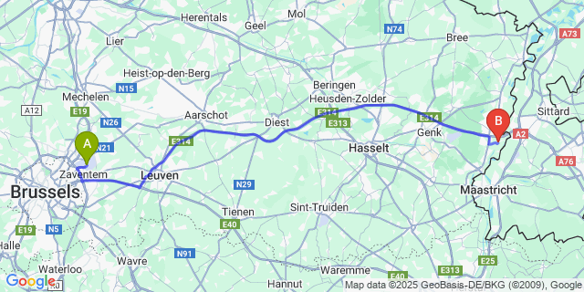 Map: Brussels Zaventem Airport (BRU) to Boorsem