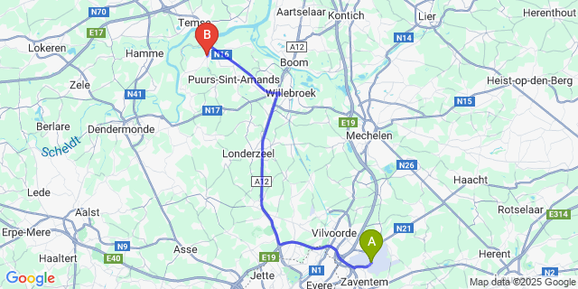 Map: Brussels Zaventem Airport (BRU) to Bornem