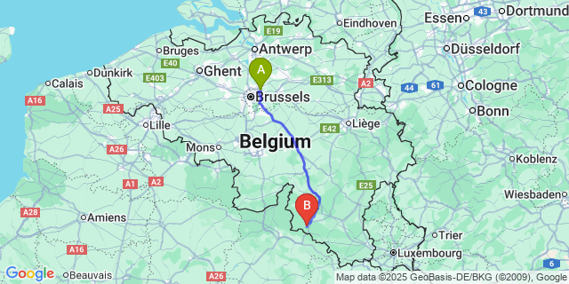 Map: Brussels Zaventem Airport (BRU) to Botassart
