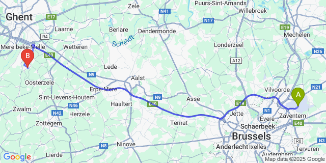 Map: Brussels Zaventem Airport (BRU) to Bottelare