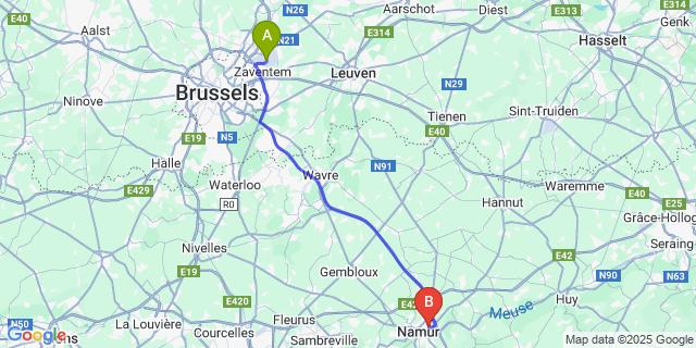 Map: Brussels Zaventem Airport (BRU) to Bouge