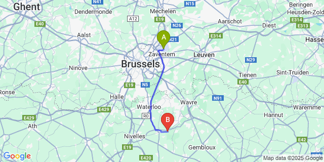 Map: Brussels Zaventem Airport (BRU) to Bousval