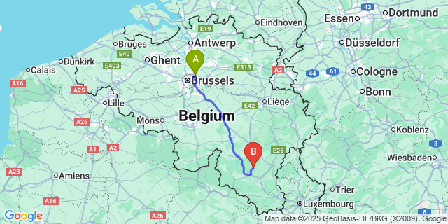 Map: Brussels Zaventem Airport (BRU) to Bras