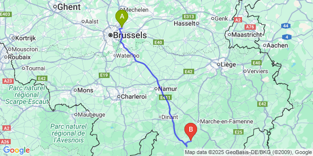 Map: Brussels Zaventem Airport (BRU) to Bure