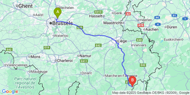Map: Brussels Zaventem Airport (BRU) to Buret