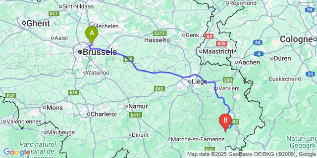 Map: Brussels Zaventem Airport (BRU) to Burtonville