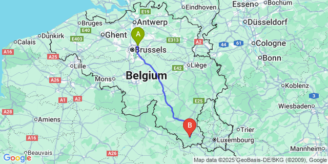 Map: Brussels Zaventem Airport (BRU) to Buzenol