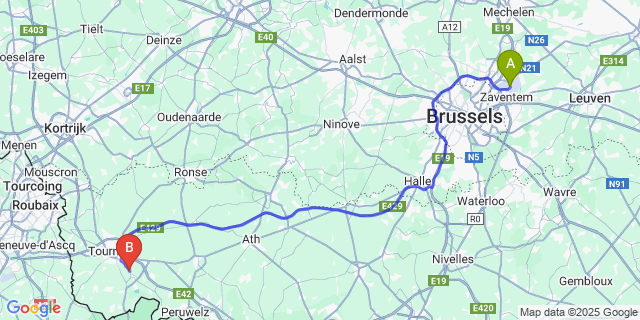 Map: Brussels Zaventem Airport (BRU) to Calonne