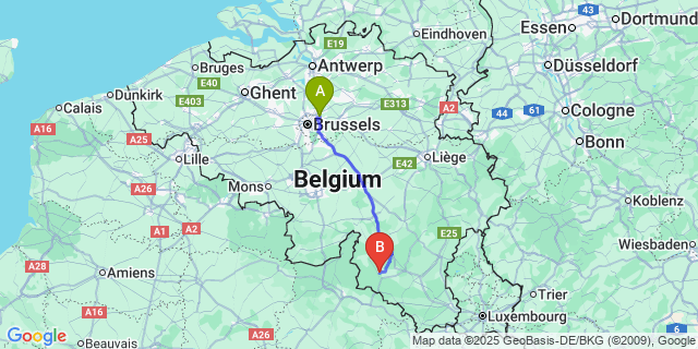 Map: Brussels Zaventem Airport (BRU) to Carlsbourg