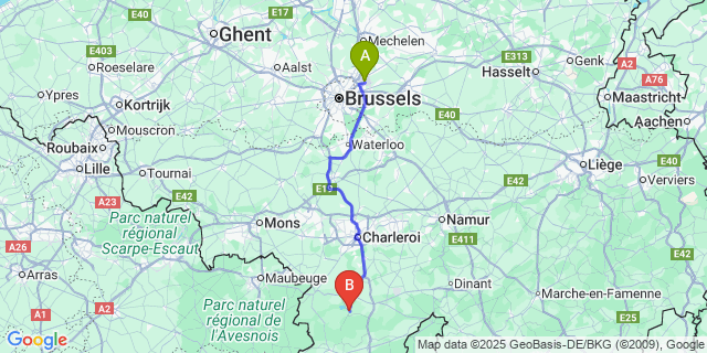 Map: Brussels Zaventem Airport (BRU) to Cerfontaine