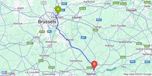 Map: Brussels Zaventem Airport (BRU) to Champion