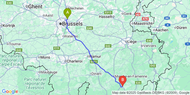Map: Brussels Zaventem Airport (BRU) to Champlon