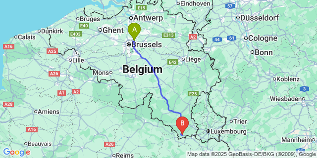 Map: Brussels Zaventem Airport (BRU) to Chenois